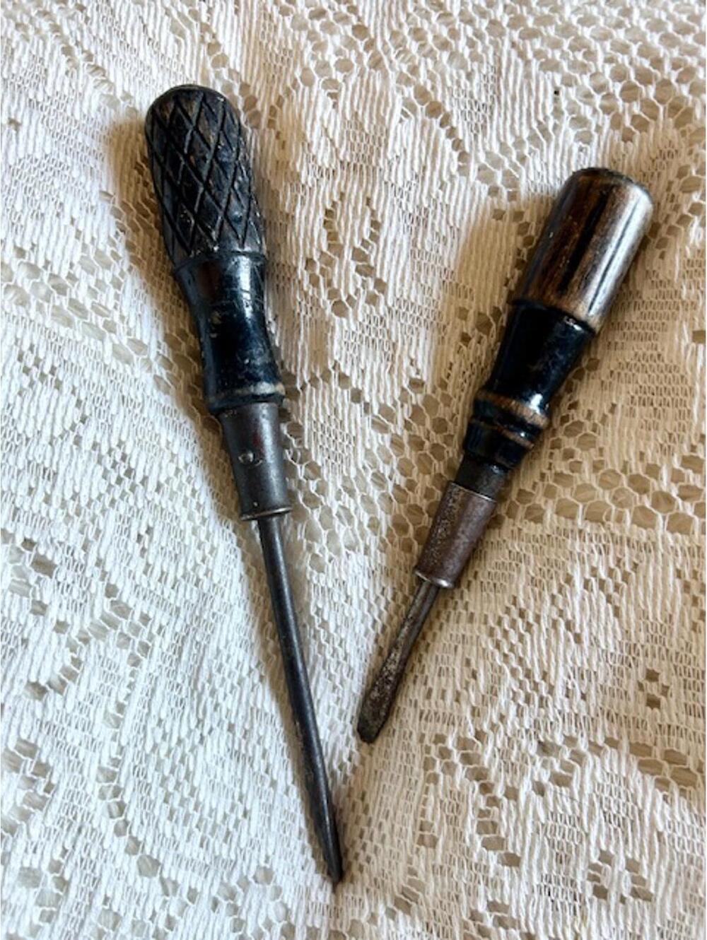 Set of 2 Vintage Screwdrivers with Black Handles